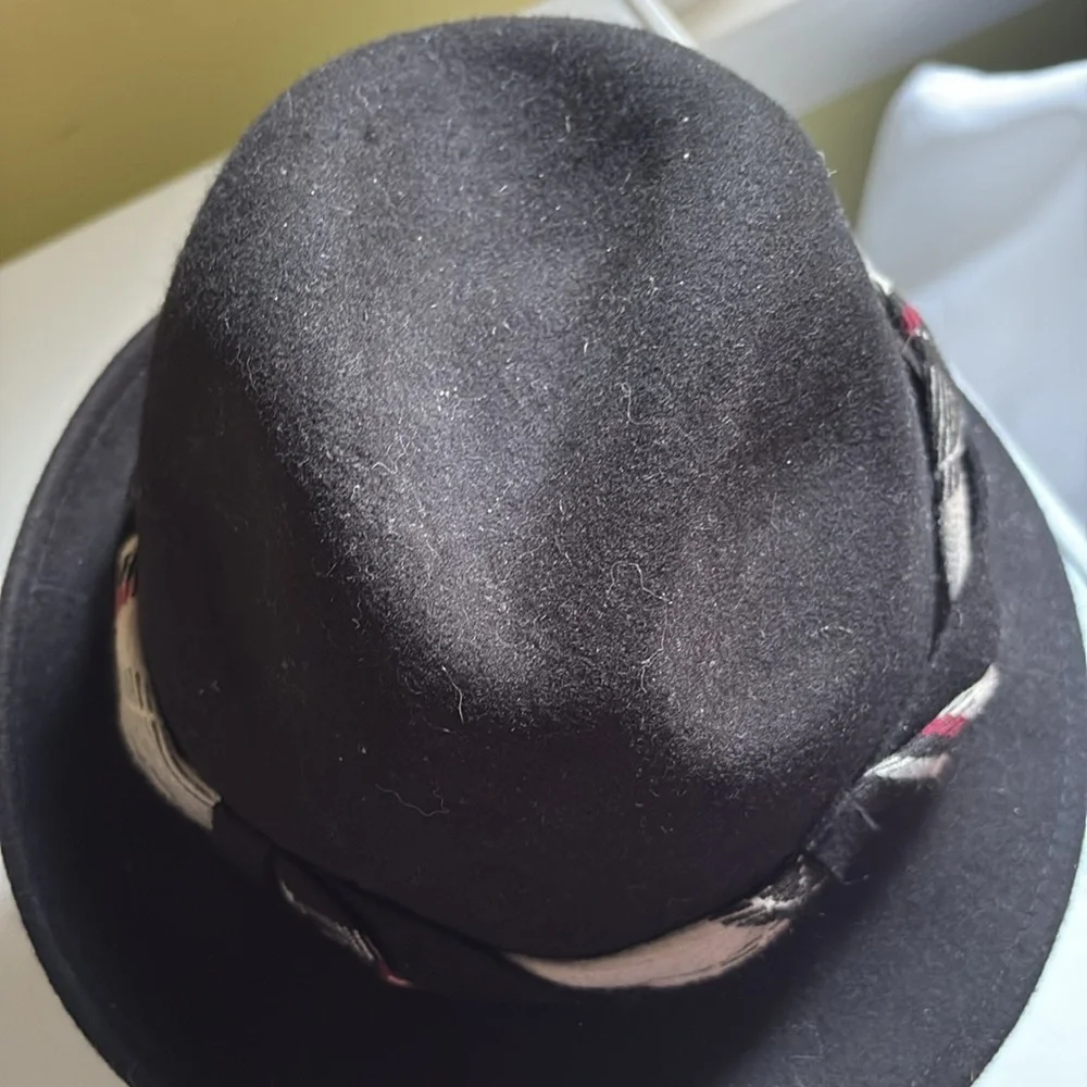 Trixie Black Wool Fedora with twisted plaid band One Size